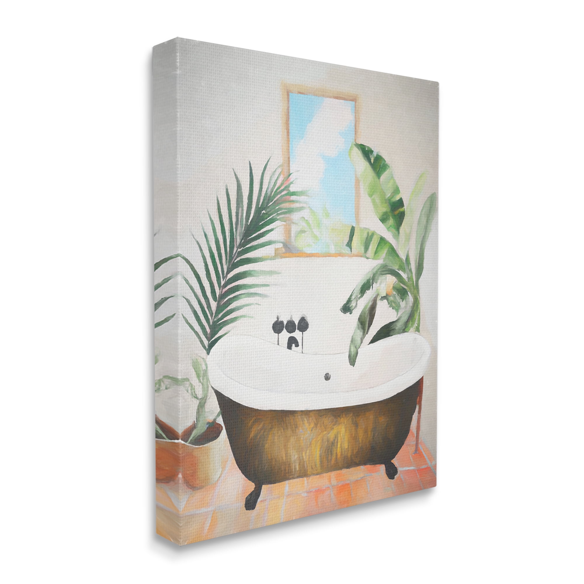 Stupell Industries Tub with Tropical Plants Botanical & Floral Painting Gallery Wrapped Canvas Art Print Wall Art, 16 x 20
