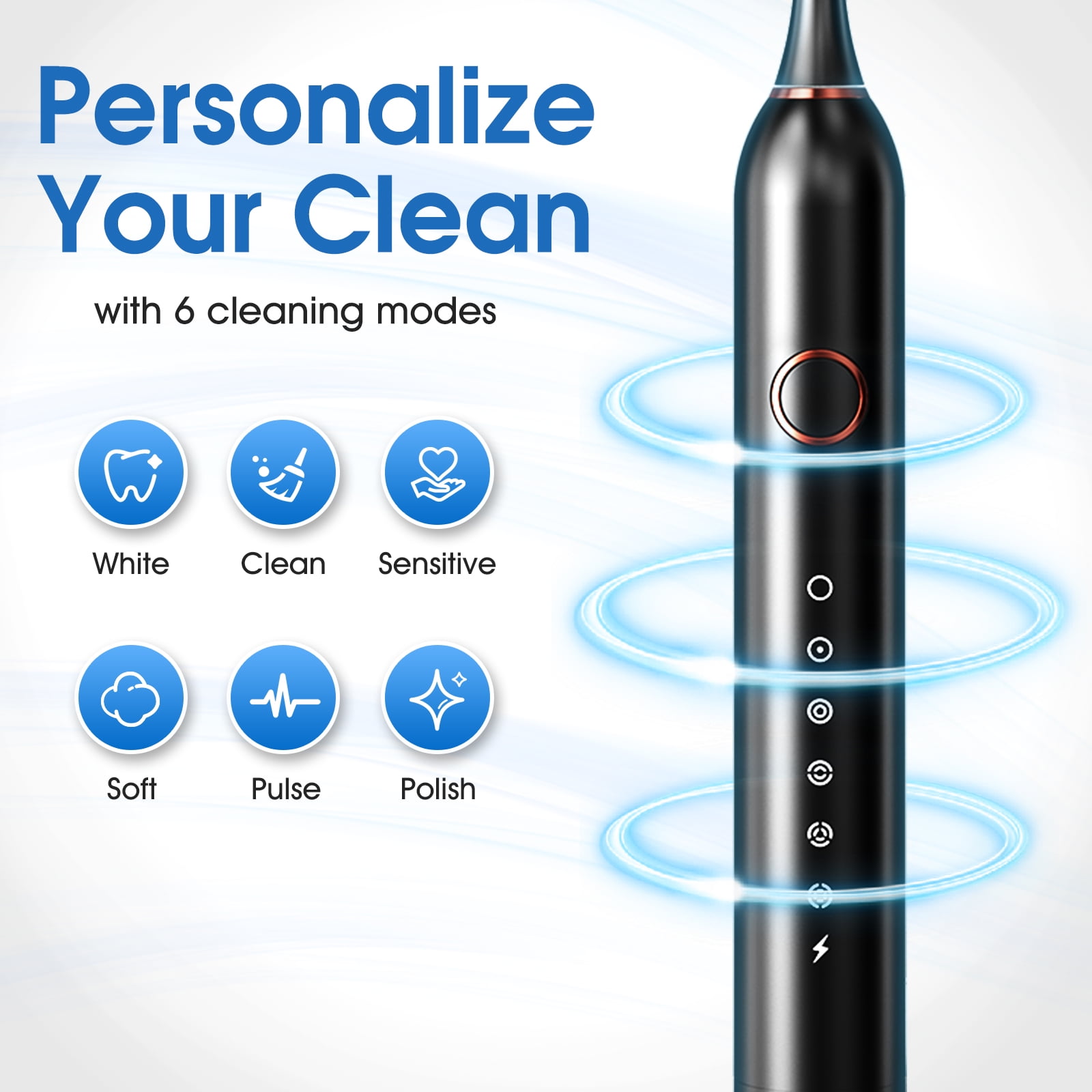 delpattern Sonic Electric Toothbrush, Adult Toothbrush Electric with 8 Brush Heads, 6 Modes, Wireless Fast Charge, 40000 VPM Deep Clean, Travel Case, Smart Timer, Black