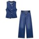 thumbnail image 3 of HH TRAF 2024 Pantalones vaqueros de moda de verano para mujer, trajes de tendencia, chaleco corto, top + pantalón largo de pierna ancha para mujer, 3 of 5