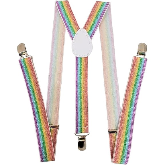 Coool Unisex Rainbow Glitter Shimmer Polyester Detachable Suspenders, Multicolor, One Size