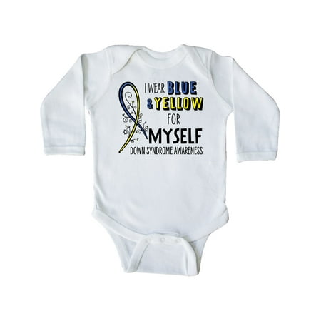 

Inktastic I Wear Blue and Yellow for Myself- Down Syndrome awareness Gift Baby Boy or Baby Girl Long Sleeve Bodysuit