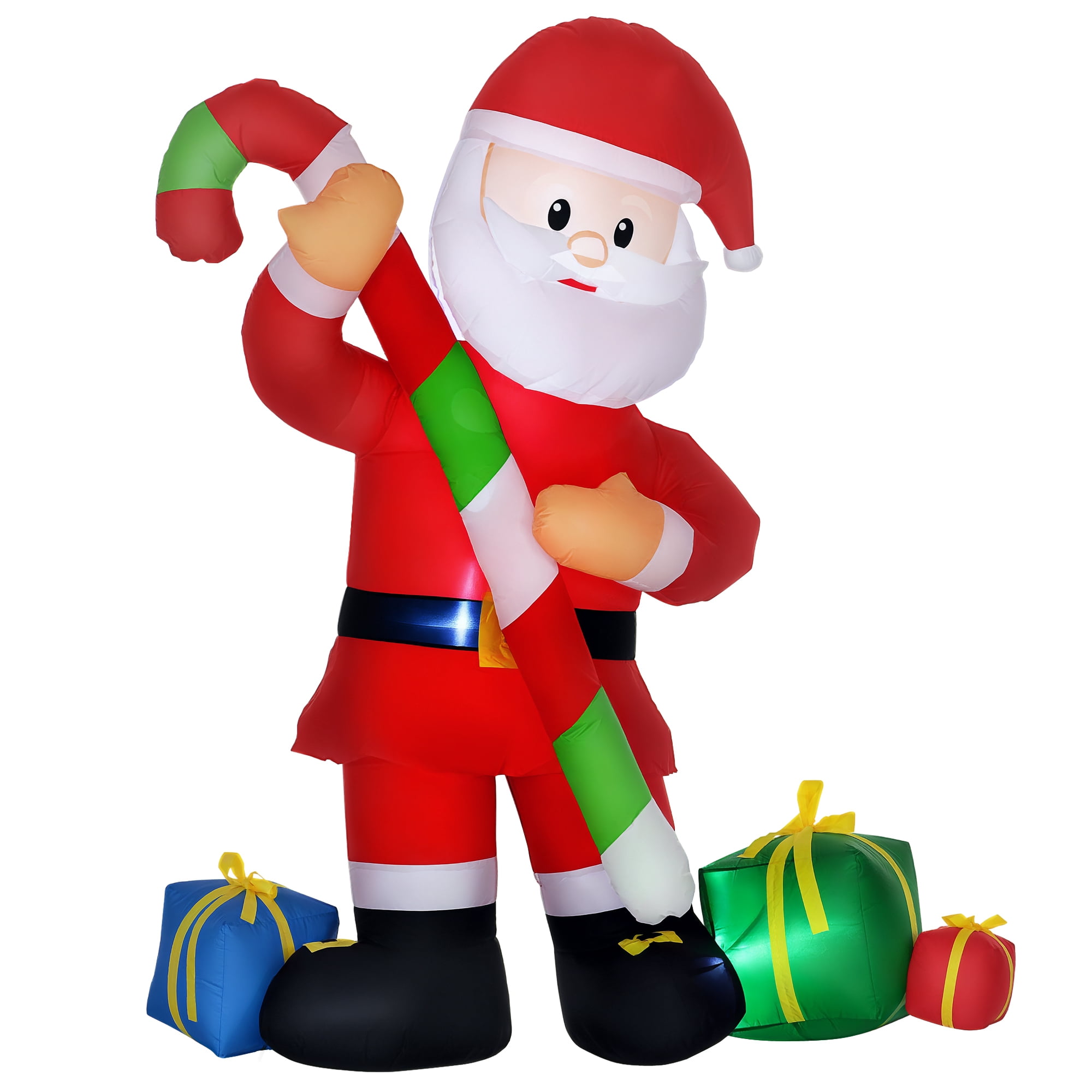 6ft Inflatable Santa Claus with Candy Cane Gift Boxes LED Lights IP44 Outdoor Yard Christmas Decoration