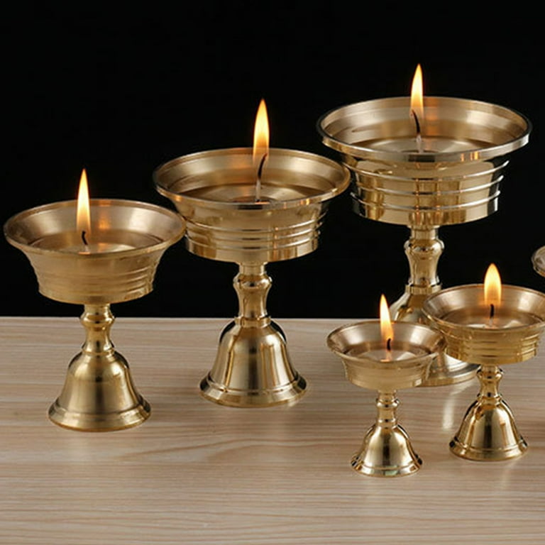 Brass Ghee Lamp Holder Capiz Candle Golden Stick Oil Lamps 