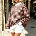 thumbnail image 7 of Htigea Plaid Sweatshirt for Women Mock Neck Long Sleeve Tops | Preppy Oversized Y2k Pullover, Aesthetic Drop Shoulder, Baggy, Casual, School, Going Out, Street, Fall Outfits Brown M, 7 of 7