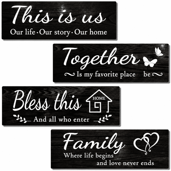 Black-2 15 x 5.1 inch Rustic Wooden Wall Plaque Signs Set of 4