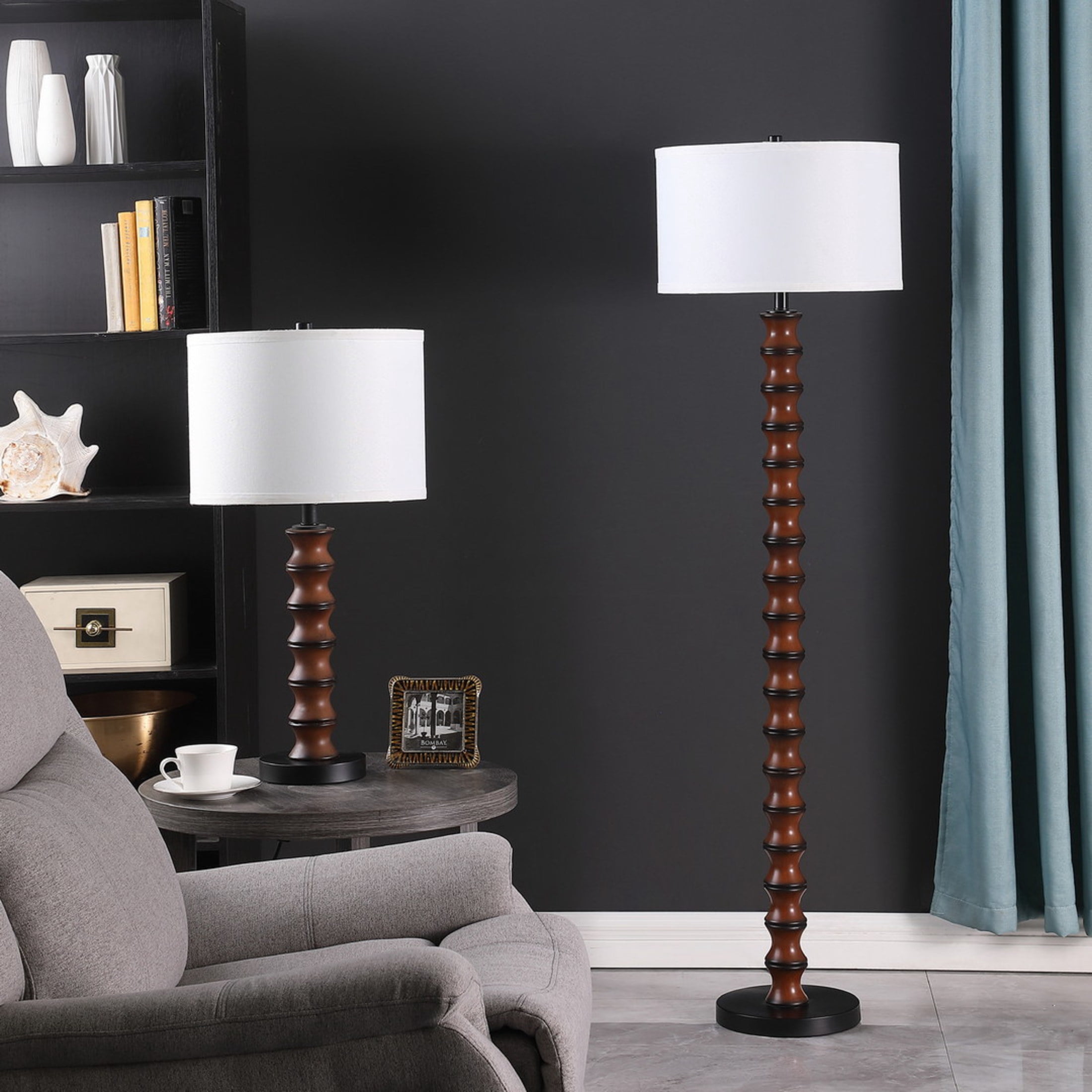 Noble House 27.5" Littoral Coastal Table Lamp, Polyresin and Metal Base with White Linen Drum Shade, Cherry