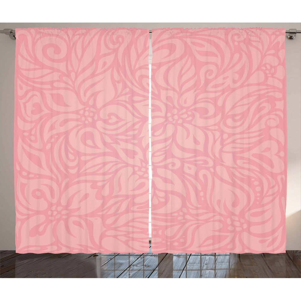 Peach Curtains 2 Panels Set, Floral Arrangement with Wildflowers and