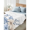 thumbnail image 4 of Blue Floral Spring Full Size Flat Sheet, Wrinkleproof & Fadeproof Cooling Flat Bed Sheet Only, Vintage Summer Botanical Flower Breathable Soft Bedding Top Sheets 81 x 96 Inches, 4 of 8