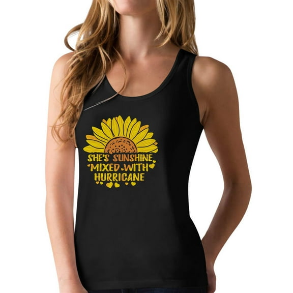 Cute Sunflower Graphic Shirt Summer Casual Top Girls Racerback Tank Top XX-Large Black
