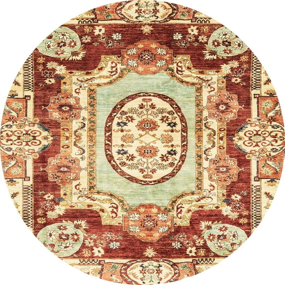 Ahgly Company Machine Washable Indoor Round Abstract Brown Gold Area Rugs, 5' Round