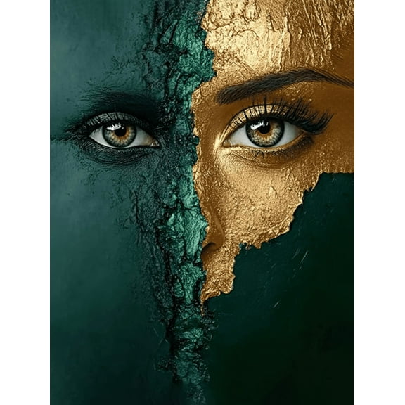 Emerald Gold Face Abstract Decorative Painting/Canvas Art， Suitable for Living Room， Bedroom， Office， Hotel， Restaurant， Hallway Decoration.