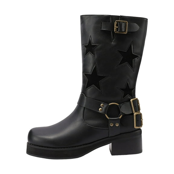 UngA Winter Boots Women's Exquisite Embroidered Western Cowboy Boots Knee High Wide Calf for Fall Fashion Black,6.5