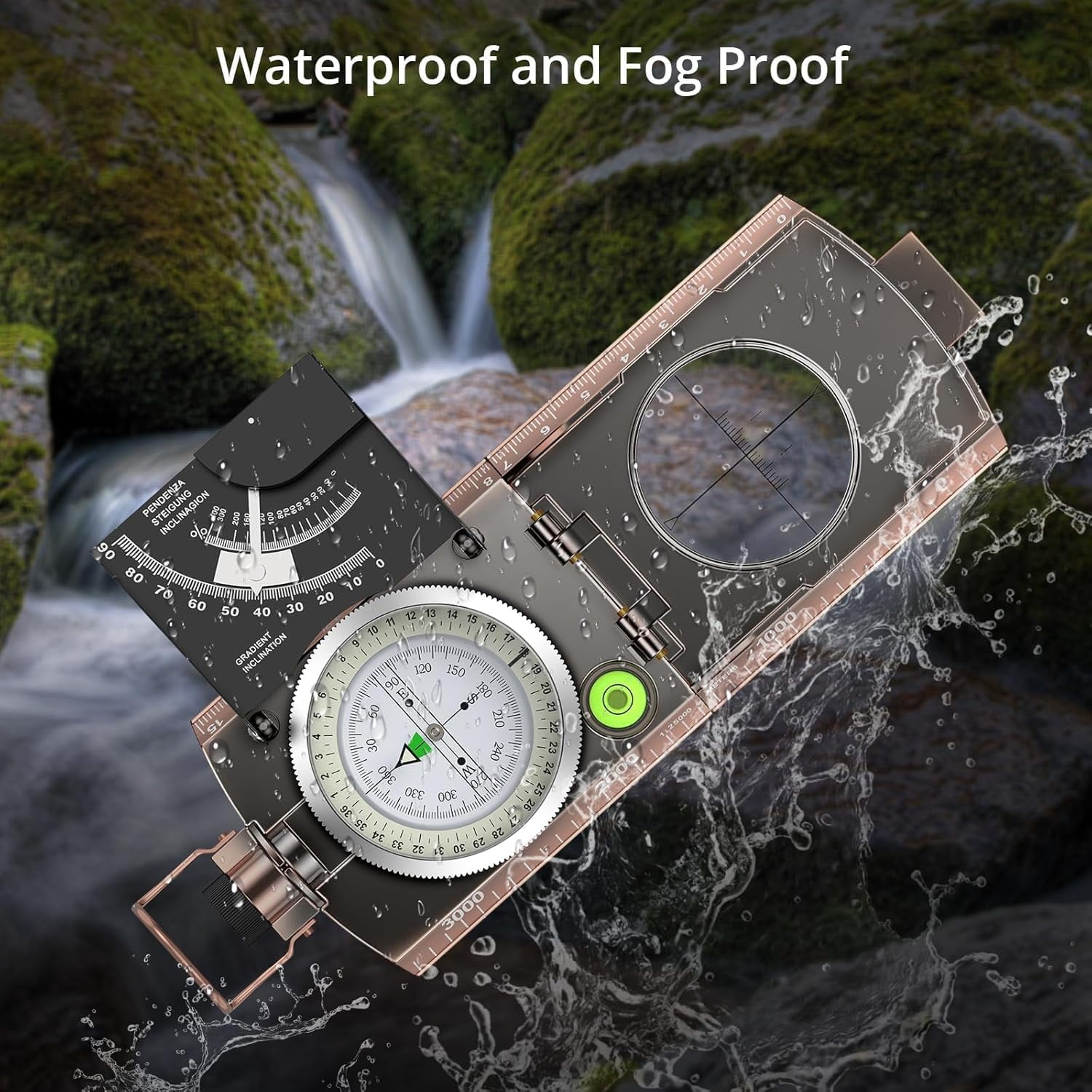 Anbte Compass Hiking Survival, IP65 Waterproof Metal Compass with Sighting Clinometer and Carry Bag, Multifunctional, Professional, for Camping Hunting Hiking Navigation