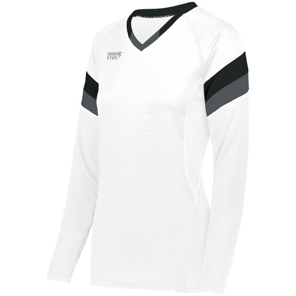 High Five 3XL Ladies TruHit Tri-Color Long Sleeve Jersey White/Black/Graphite 342242