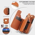 thumbnail image 4 of Wallet Case for Apple iPhone 16, with Crossbody Shoulder Strap & Hand Wrist Cards Holder Zipper Pocket Stand Feature Full Protective Shockpoof Phone Case for iPhone 16, Brown, 4 of 7