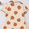 thumbnail image 4 of CUZIBR Girls Halloween Pajamas Sets Soft Comfortable Ghost Pumpkin Lapel Button Short Sleeve Shirt Elastic Waist Shorts 2 Pieces Sleep Loungewear Relaxed Sleepwear Outfits,Orange-C,11-12 Years, 4 of 5