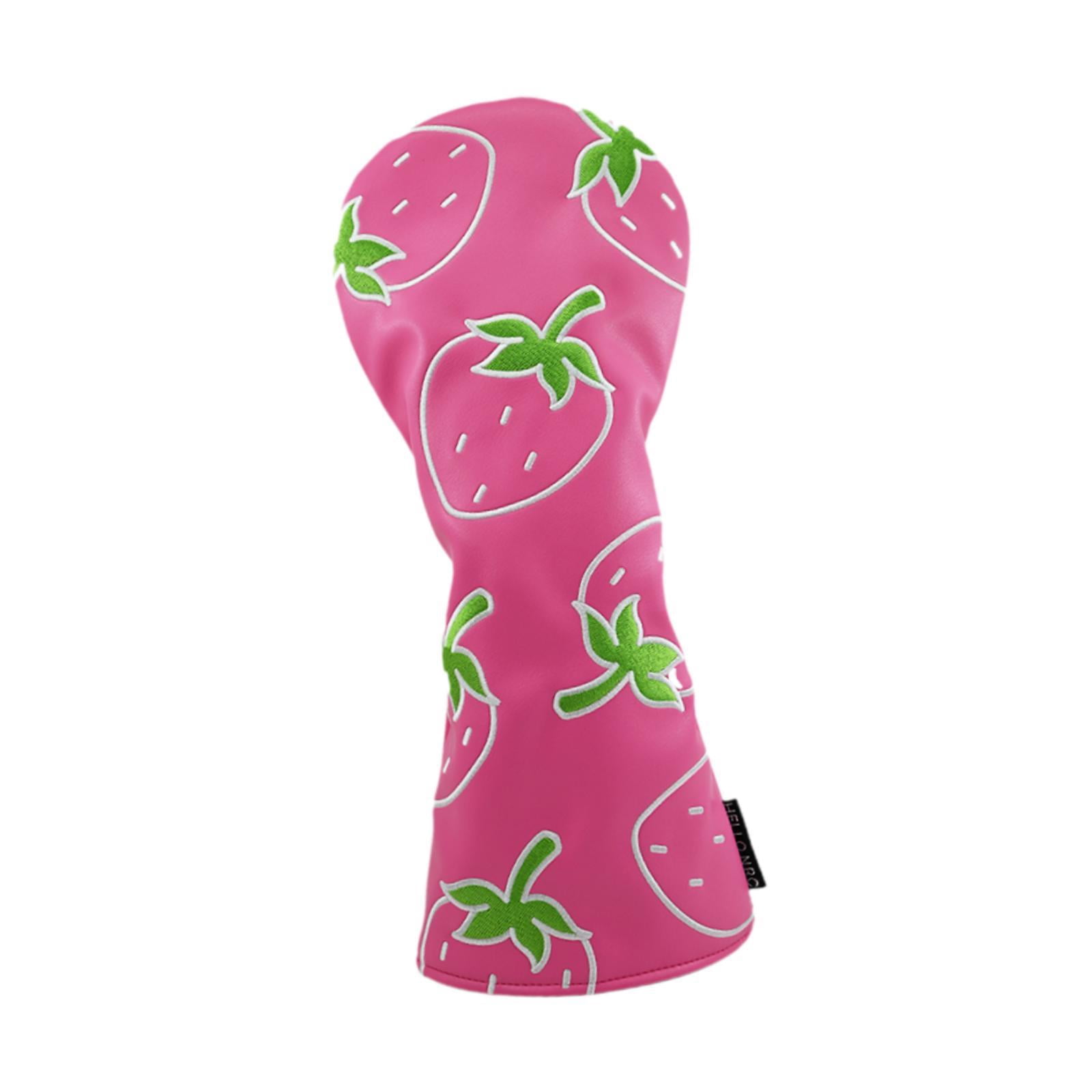 lacooooppia Strawberry Printed Golf Wood Headcover Wood Cover ,Golfing Supplies PU Leather Portable Sports Golf Club Head Cover Protector DR
