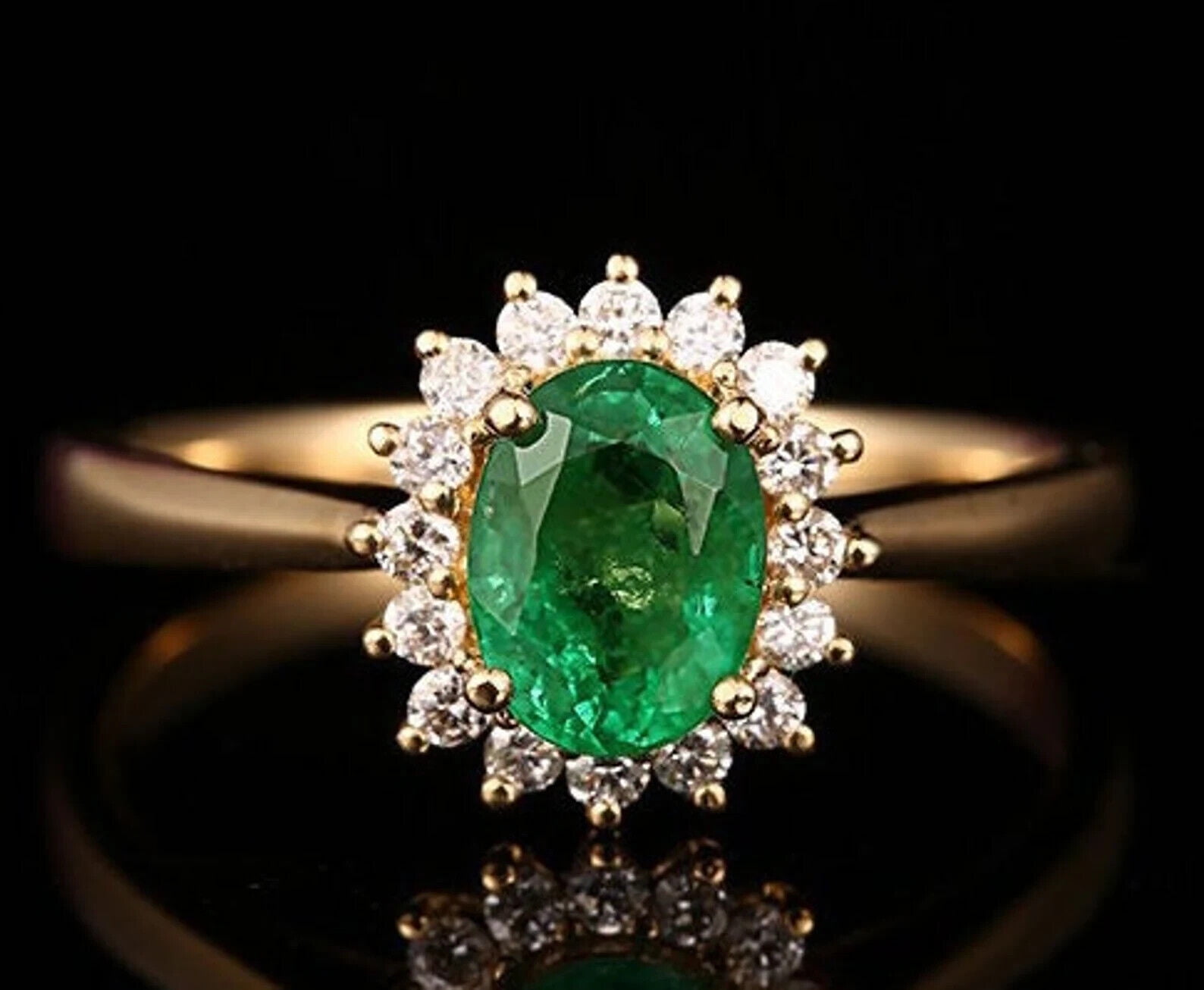 Natural Emerald Gemstone Ring,14k Yellow Gold ,Engaement/ Christmas ...