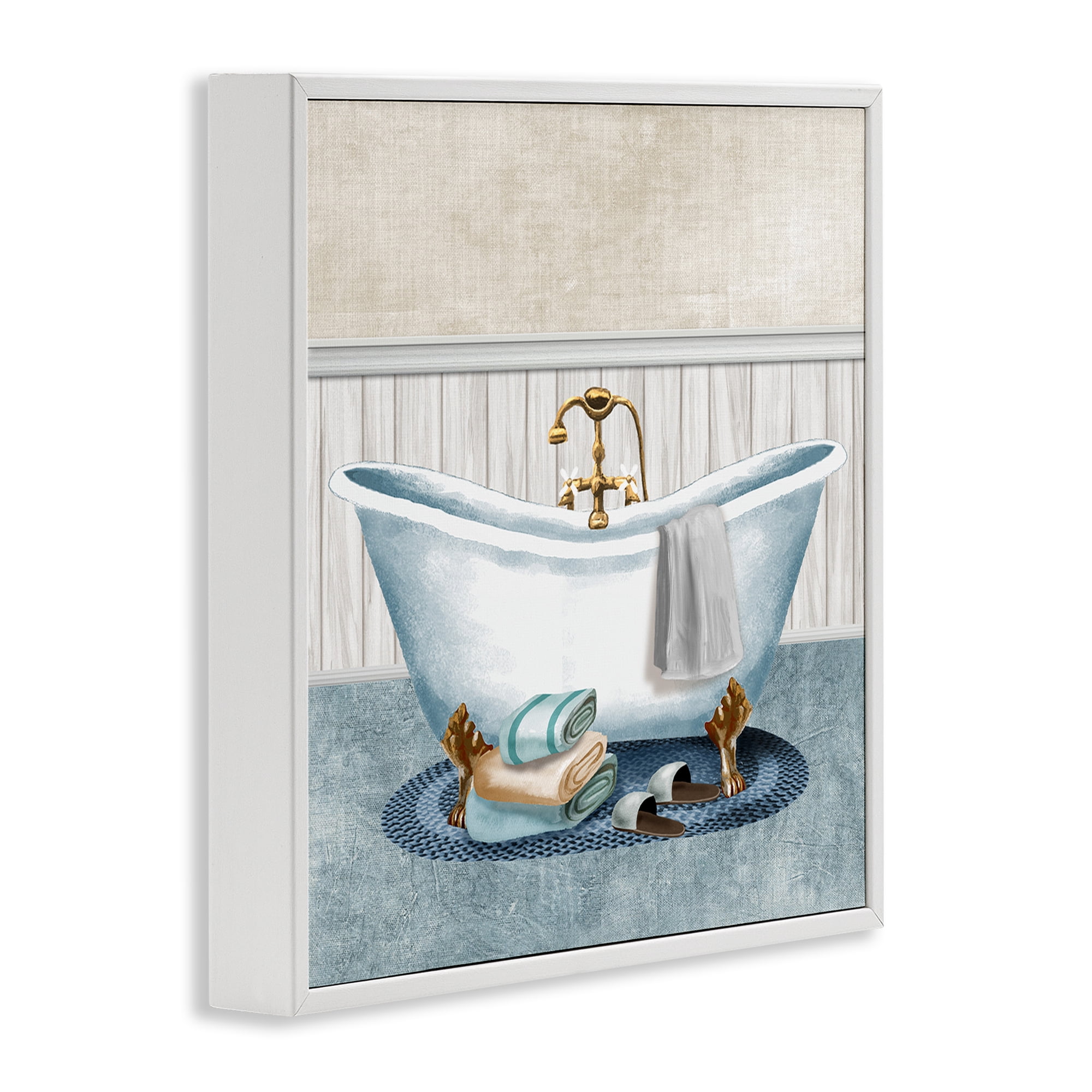Stupell Industries Cozy Spa Bathtub & Slippers White Framed Giclee Art, design by Conrad Knutsen