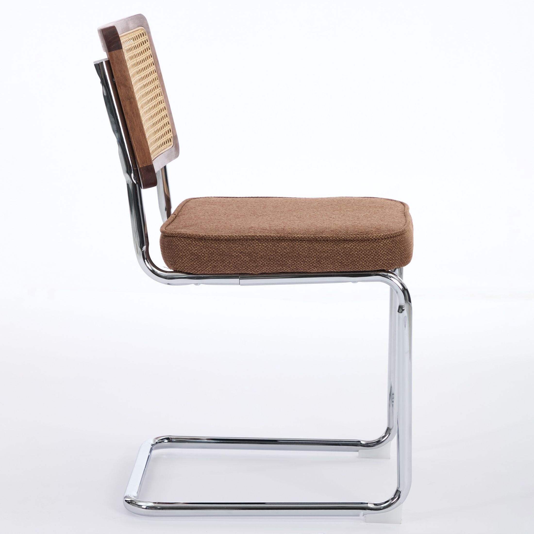 GDF Studio 23.2" Dining Chairs Set of 2 with Linen Upholstery, Natural Cane Back & Chrome Metal Base, Coffee