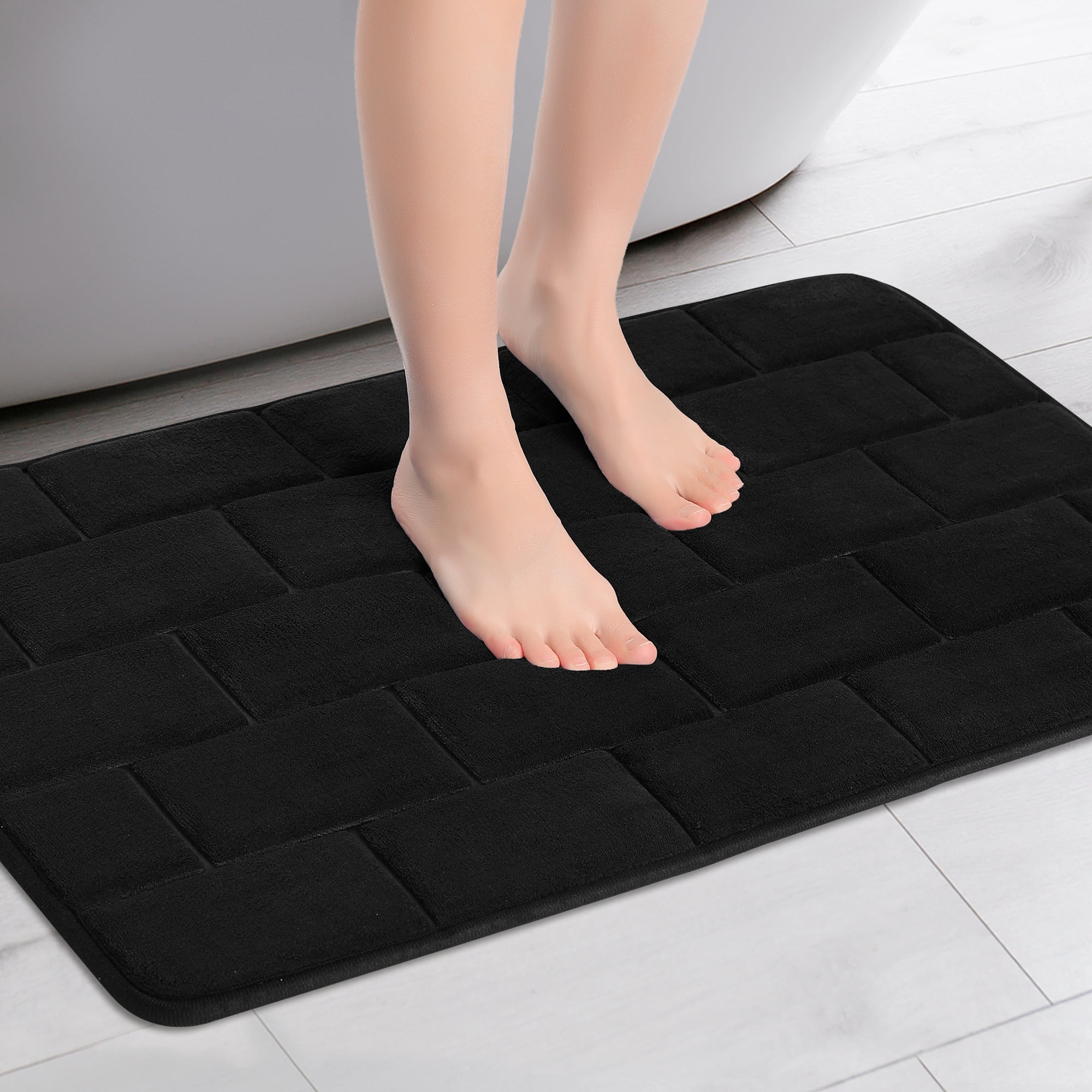 Unique Bargains Memory Foam Bath Mat Soft Absorbent Bathroom Rug Non-Slip Thick Dry Fast Black 20" x 32"