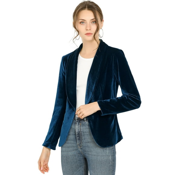 Abrigo De Oficina Para Mujer Chaqueta De Terciopelo Con Botones Y Cuello Chal Sólido Azul profundo S