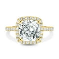 thumbnail image 2 of 2.00Ct Cushion Cut Moissanite Halo & Cathedral 2mm Pavé Engagement Ring, 10K Yellow Gold, US 11.5, 2 of 7