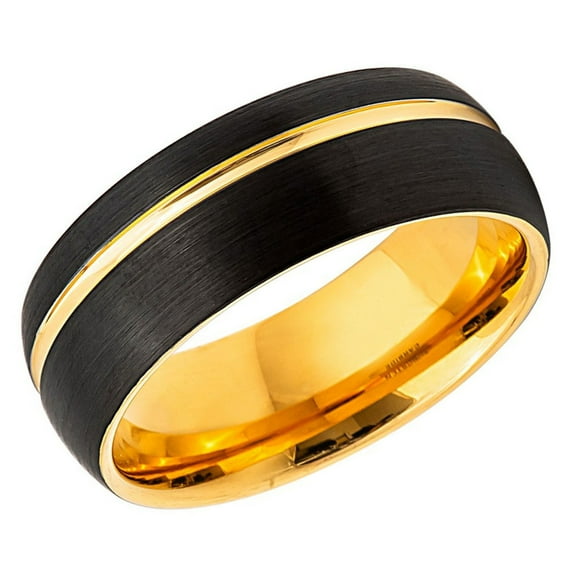 Men's Women's Tungsten Wedding Band Engagement Ring 8mm Grooved Black & Gold Plated Ring, SZ 11