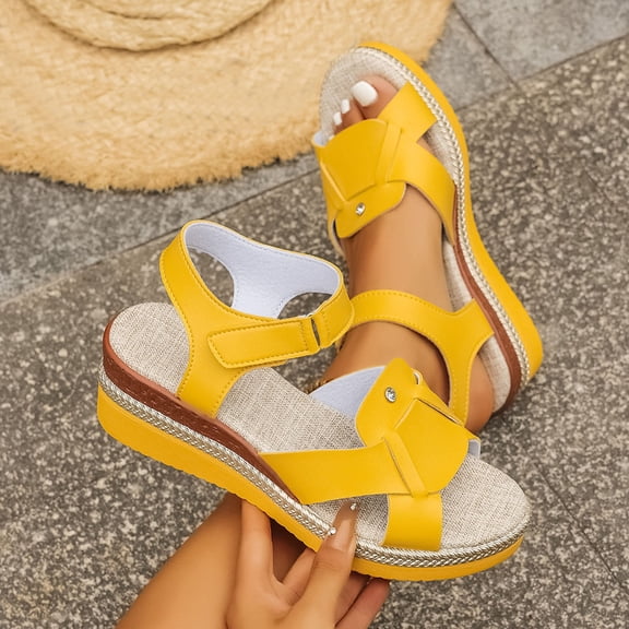 Yusimy Women's Fashionable Casual Summer Sandals - Peep Toe Flat Wedge Sole Beach Slides with Solid Color Versatile Design for Daily Wear