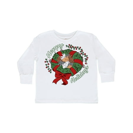 

Inktastic Hoppy Holidays Bunnies in Christmas Wreath with Red Bow Gift Toddler Boy or Toddler Girl Long Sleeve T-Shirt