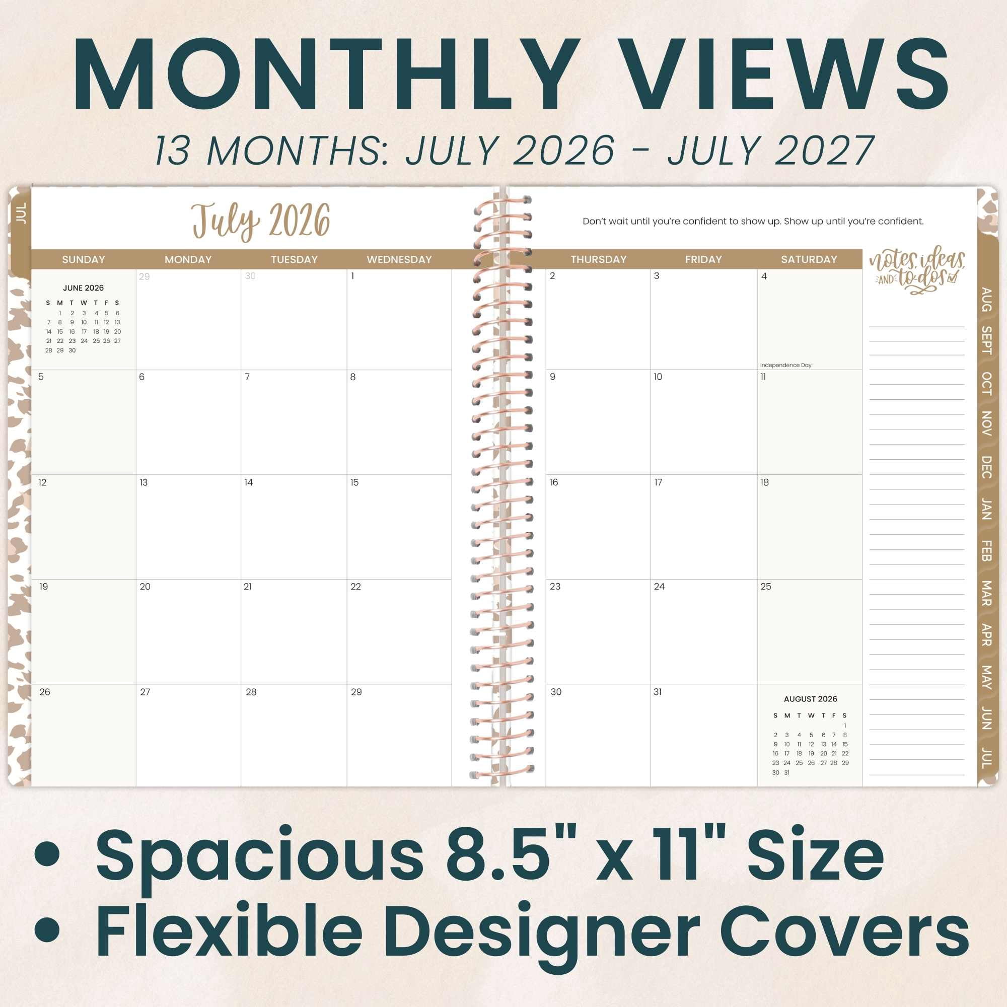 bloom daily planners 2026-2027 Academic Planner, 13 Month Monthly & Weekly, 8.5" x 11" Soft Cover, Stickers Included, Tan Leopard