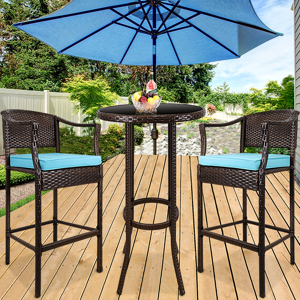 Outdoor High Top Table and Chair, Patio Furniture High Top Table Set with Glass Coffee Table, Removable Cushions, Outdoor Bar Table with Chair, Patio Bistro Set for Backyard Poolside Balcony, Q17056 - image 1 of 13