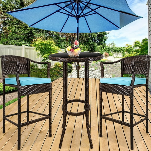 Table And Chair Patio Furniture, Outdoor Pub Table Set With Umbrella