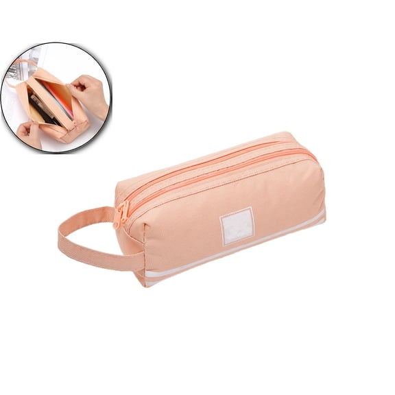 Dvruxg 2 Compartments Case Zippered Stationary Pouch with Handle Big Large Capacity Pen Bag Organizer Canvas Handbag for Travel Office Stationary