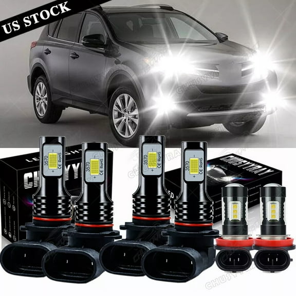 Fits for Toyota RAV4 2006-2012 LED Headlight High Low Beam Fog Light Bulbs Kit 6000K Pure White 6x