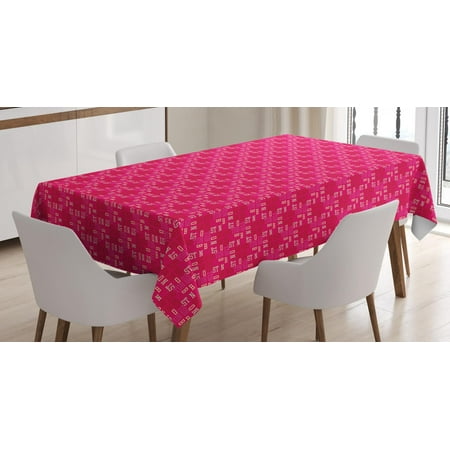 Boston Tablecloth, Upside Down Messy Arrangement of Boston Letters on Pink Background, Rectangular Table Cover for Dining Room Kitchen, 60 X 84 Inches, Hot Pink Magenta and Pink, by (Best Way To Cool Down A Hot Room)