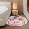 thumbnail image 3 of Farmhouse Pig Round Area Rug 4ft, Spring Floral Farm Animal Wooden Washable Non-Slip Circle Rugs for Bedroom Living Room Kitchen, Soft Non Shedding Circle Carpet for Dining Room Dorm, 3 of 9