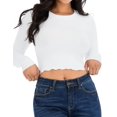 thumbnail image 5 of FashionMille Women's Long Sleeve Solid Slim Crop Top Round Neck Tee Stretch Shirt, 5 of 5