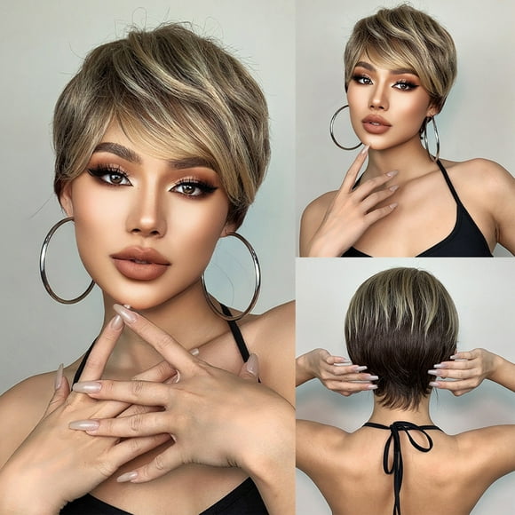 Summer Pixie Cut Wig for Women - Short Curly Fluffy Synthetic Hair, Youthful & Cool, High-Temperature Silk Fiber, Breathable Full Head Wig with Hair Net, Natural Looking Heat Resistant Wig, Mixed