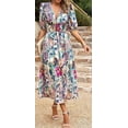 thumbnail image 5 of Womens Floral Flowy Wrap V Neck Midi Dress Short Sleeve Casual Spring Summer Dresses for Women, 5 of 10