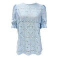 thumbnail image 5 of Women's Eyelet Tops Puff Short Sleeve Blouses Dressy Casual Cute Hollow Out Crochet Lace Embroidered Summer Shirts Woman Large Shirt Exercise Wear Synthetic Long Sleeve Shirt Women Polyester, 5 of 5