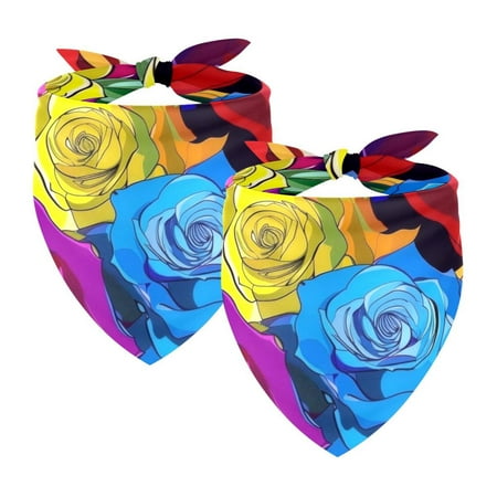 PhooArto Rose Flower Pattern Dog Bandanas 2 Pack Soft Washable Pet Scarf Triangle for Large Dogs Puppies and Cats