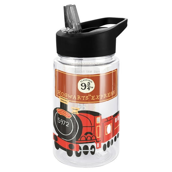 Harry Potter Kids Tritan Plastic Water Bottle with Straw Lid and Handle, Reusable Tumbler for Toddlers, Unisex for Girls and Boys, 12oz, Hogwarts Express