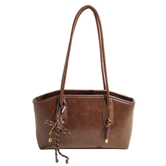Yucurem Vintage Shoulder Bags for Women, Trendy Leather Hobo Handbag with Pendant for Work Travel (Brown)
