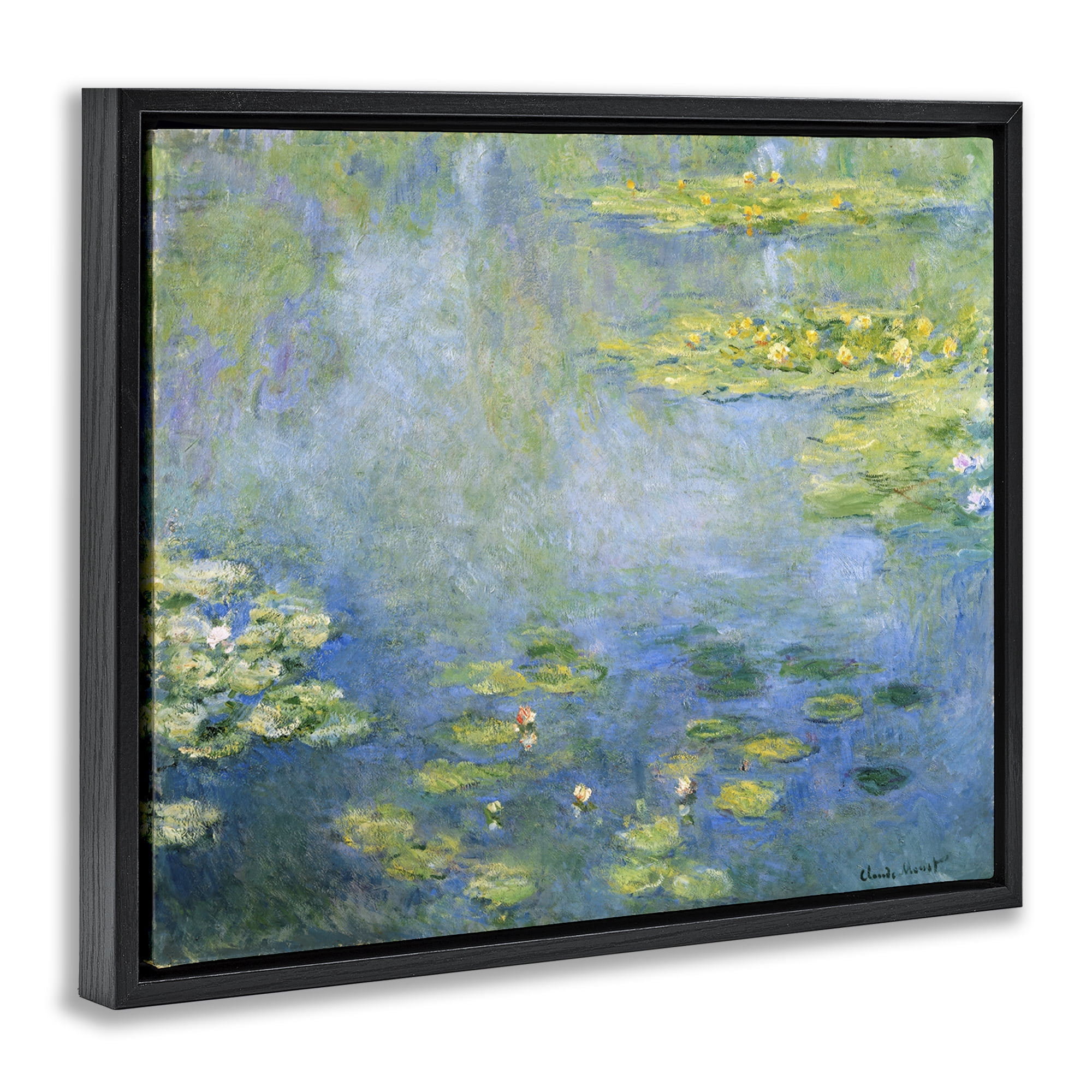 Stupell Industries Classical Monet Green Water Lilies Landscape & Nature Painting Black Floater Framed Canvas Art Print Wall Art, 31 x 25