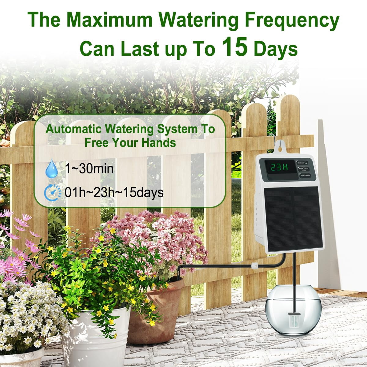 Easy Solar-Powered Drip Irrigation Kit - Automatic Watering System for Garden, Patio & Houseplants - Includes Water Pump, 33ft Tubing, 10 Drippers - Saves Time & Water