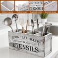 thumbnail image 2 of Extra Large Wooden Utensil Organizer with 4 Compartments, Farmhouse Spatula Holder for Kitchen Countertop, Sturdy Wood Crock,15.6" x 5.8" x 7",Gray, 2 of 9