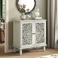 thumbnail image 3 of CQSXDA Vintage Hollow-Carved Accent Cabinet with Symmetrical Floral Design, with Adjustable Shelf and Solid Wood Legs 2-Door Sideboard for Living Room Entryway, 
Antique White, 3 of 11
