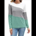 thumbnail image 2 of Blusas de Bloque de Color para Mujer, Estilo Túnica Informal de Larga con Cuello Redondo, Tipo Jersey. y Verde M, 2 of 8