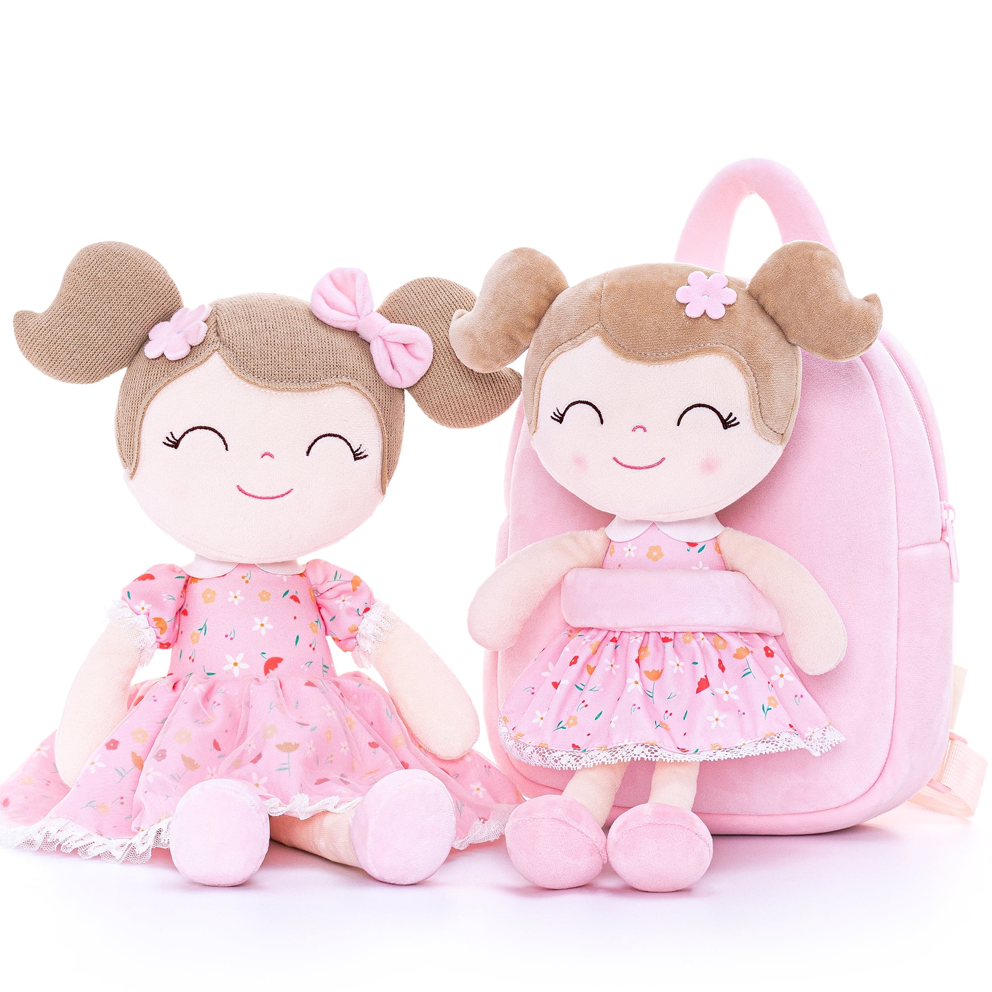 Gloveleya Plush Dolls Baby Girl Gifts Soft Girl Toys with Blue Flower Patterns 16"